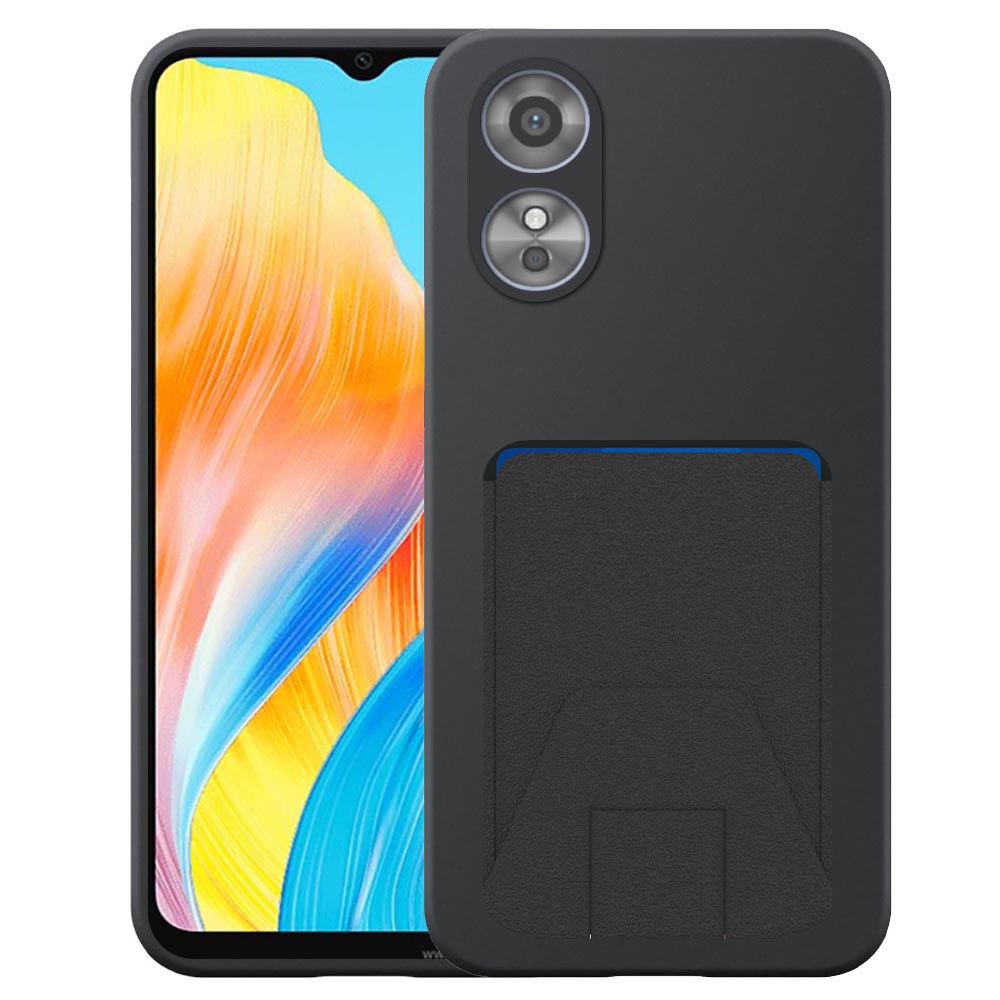 Geschikt voor Oppo A18 / A38
  Telefoonhoesje met Verstelbare Leren Pasjeshouder - Flexible Back Cover Case
  Siliconen TPU with Adjustable Leather Cardslot - Zwart - Smartphonica