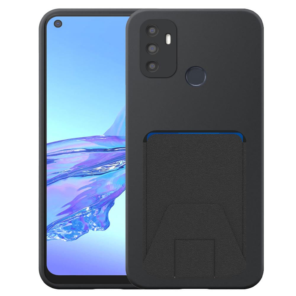 Geschikt voor Oppo A53 4G / A53s
  Telefoonhoesje met Verstelbare Leren Pasjeshouder - Flexible Back Cover Case
  Siliconen TPU with Adjustable Leather Cardslot - Zwart - Smartphonica