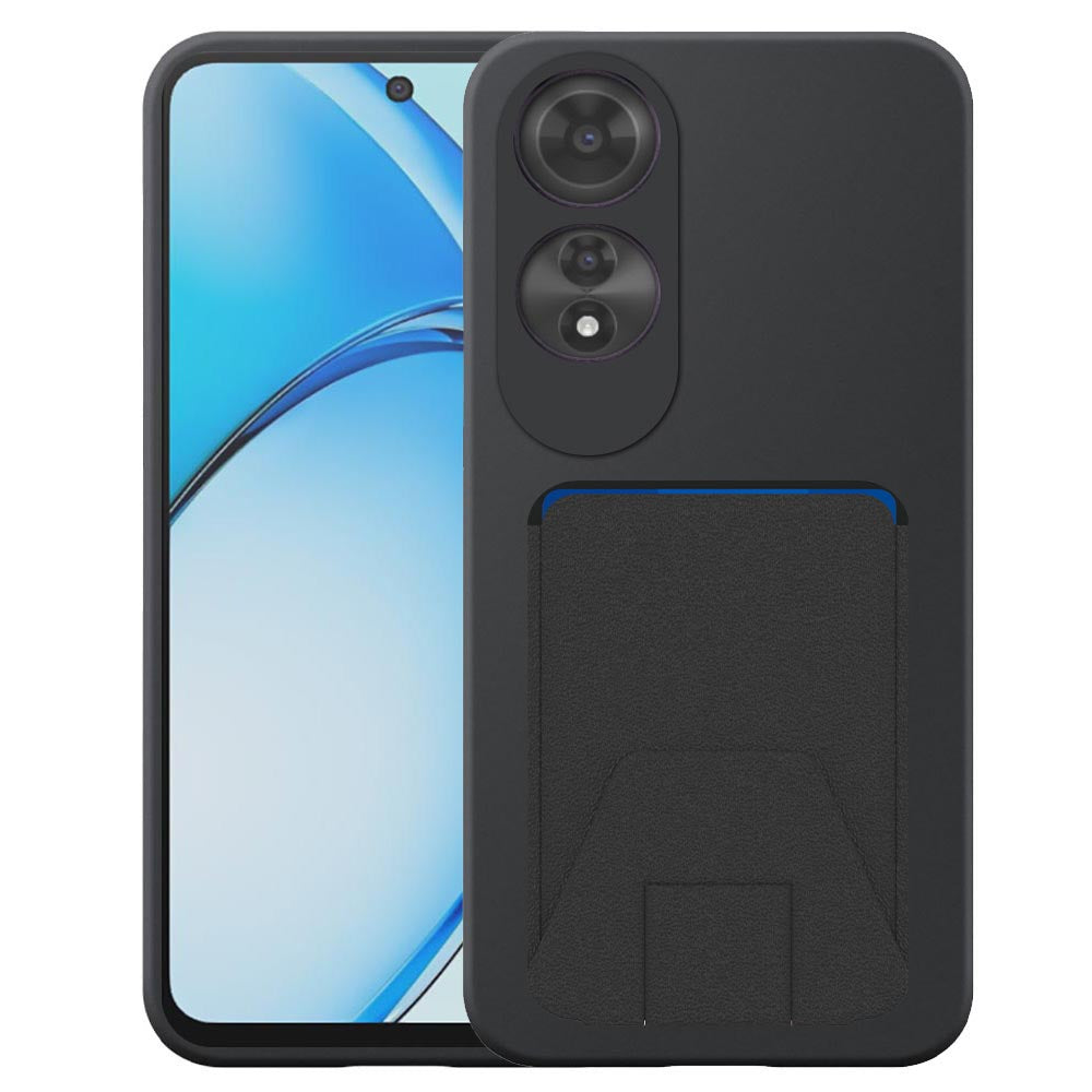 Geschikt voor Oppo A60 4G Telefoonhoesje
  met Verstelbare Leren Pasjeshouder - Flexible Back Cover Case Siliconen TPU
  with Adjustable Leather Cardslot - Zwart - Smartphonica
