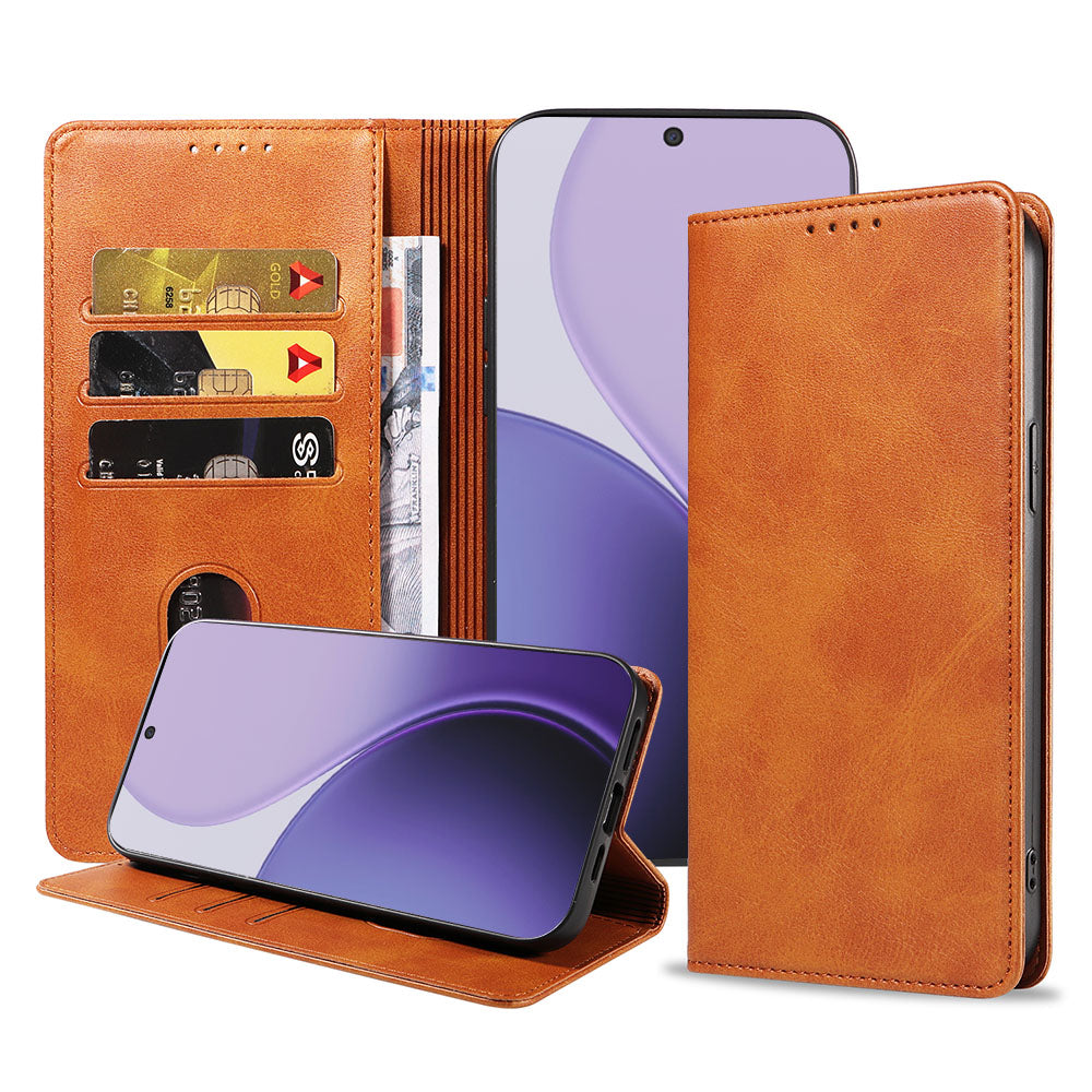 Geschikt voor Oppo Reno 14 Pro
  Telefoonhoesje Kunstleer met Magnetische sluiting en Pasjeshouder Bookcase
  met Klepje - Walletcase with Cardslot - Bruin - Smartphonica