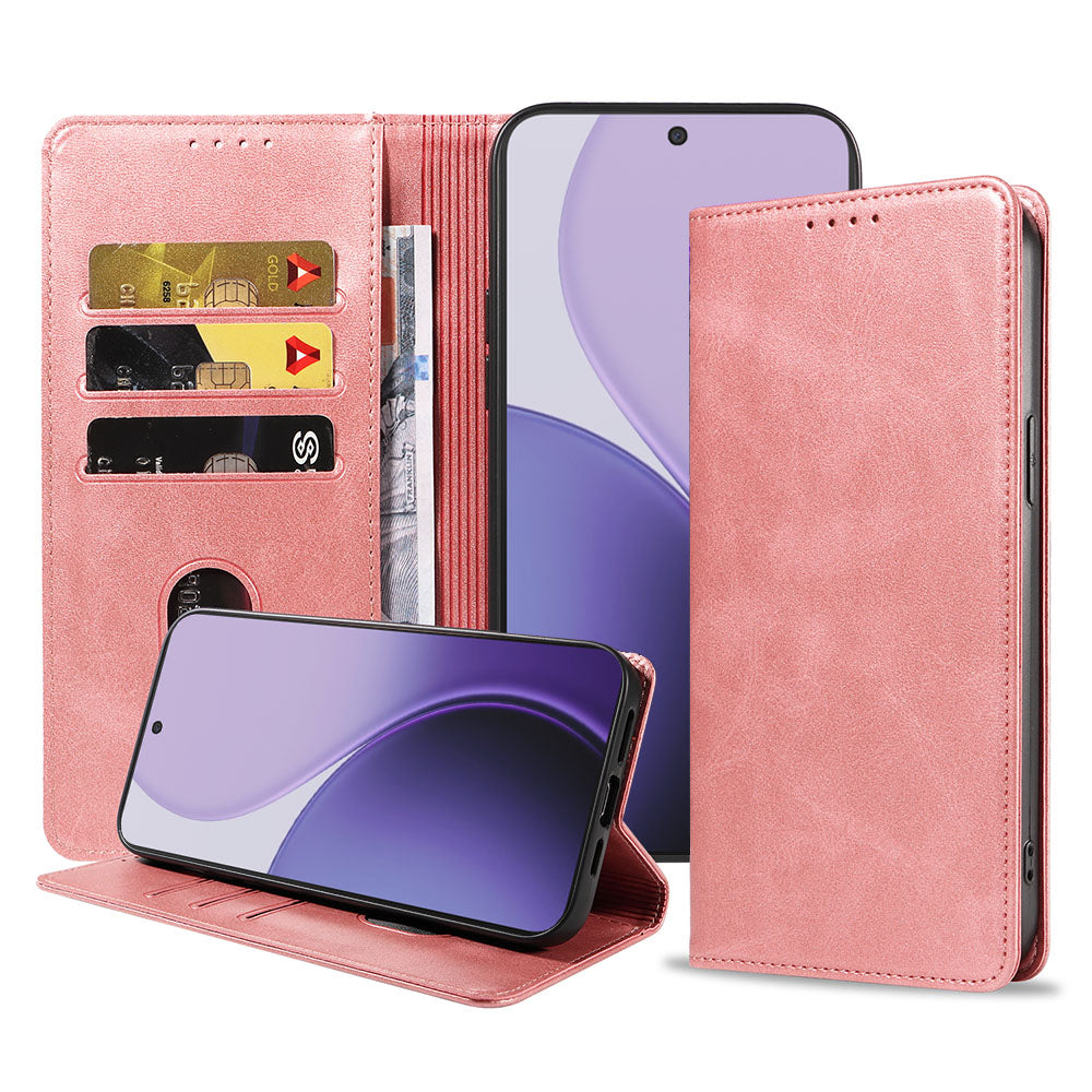Geschikt voor Oppo Reno 14 Pro
  Telefoonhoesje Kunstleer met Magnetische sluiting en Pasjeshouder Bookcase
  met Klepje - Walletcase with Cardslot - Rosé Goud - Smartphonica