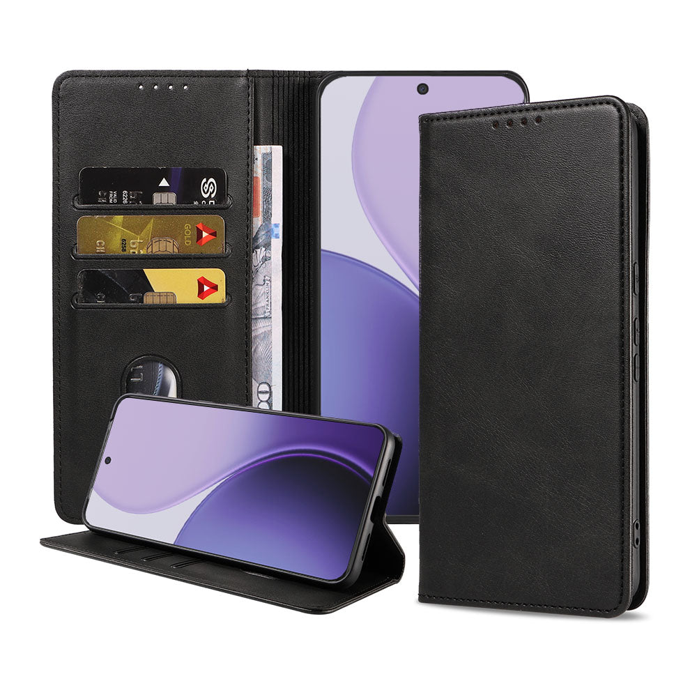 Geschikt voor Oppo Reno 14 Pro
  Telefoonhoesje Kunstleer met Magnetische sluiting en Pasjeshouder Bookcase
  met Klepje - Walletcase with Cardslot - Zwart - Smartphonica