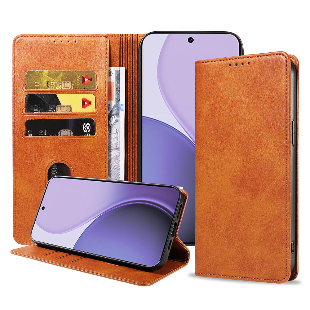 Geschikt voor Oppo Reno 14 F
  Telefoonhoesje Kunstleer met Magnetische sluiting en Pasjeshouder Bookcase
  met Klepje - Walletcase with Cardslot - Bruin - Smartphonica