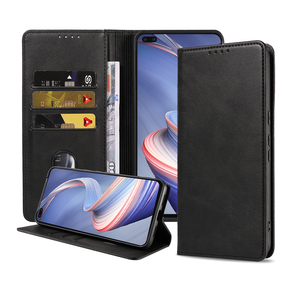 Telefoonhoesje geschikt voor Oppo A92s / Reno 4Z kunstleren Hoesje met Magnetische sluiting en Pasjeshouders Book Case met
  Klepje - Zwart