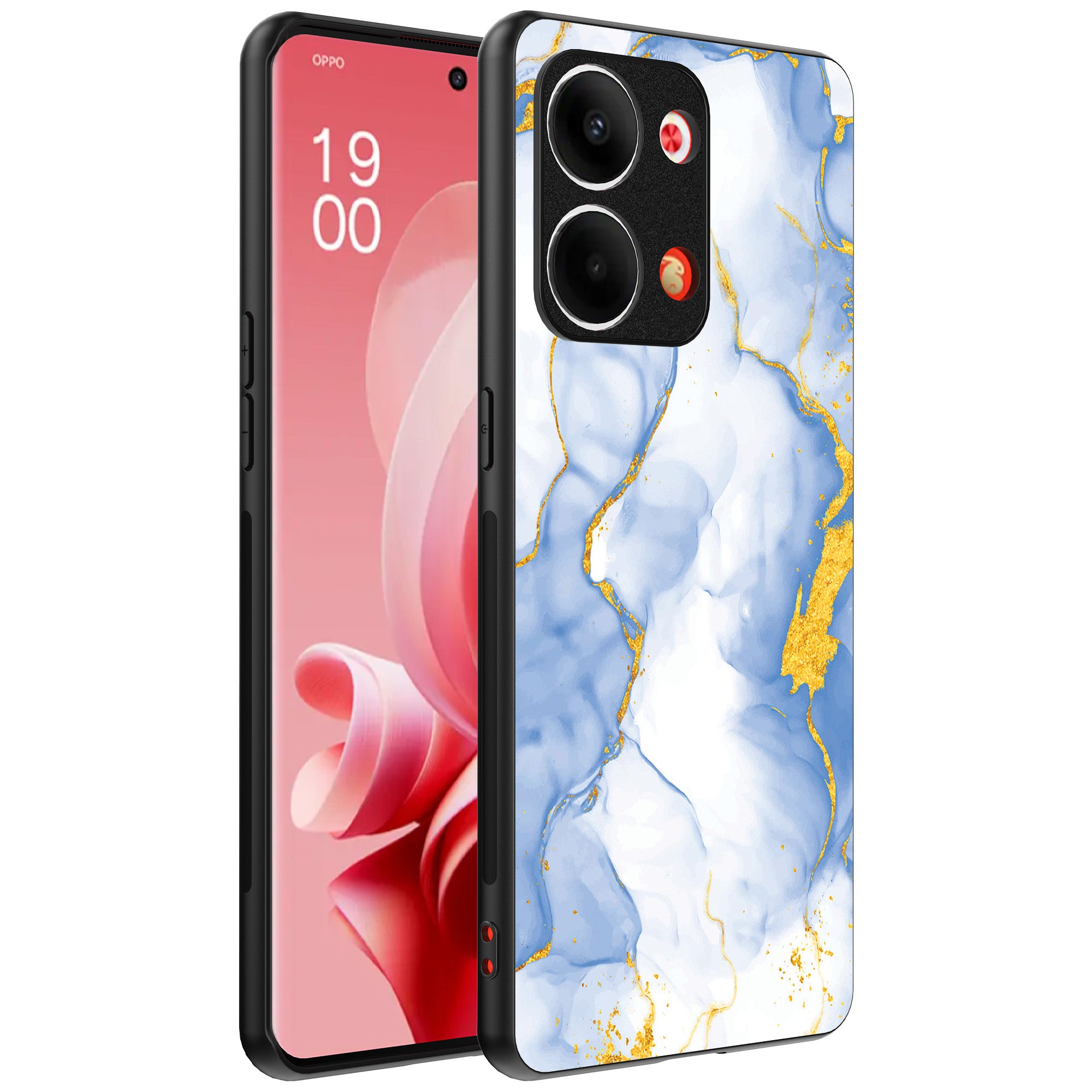 Telefoonhoesje Geschikt voor Oppo Reno 9 / 9 Pro met
  Lichtblauw Goud Marmer Opdruk - TPU Backcover Case Lightblue Gold Marble
  Design