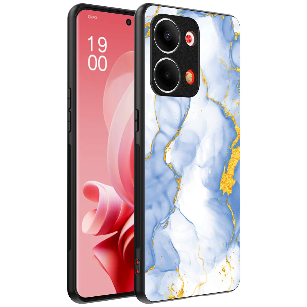 Telefoonhoesje Geschikt voor Oppo Reno 9 / 9 Pro met
  Lichtblauw Goud Marmer Opdruk - TPU Backcover Case Lightblue Gold Marble
  Design