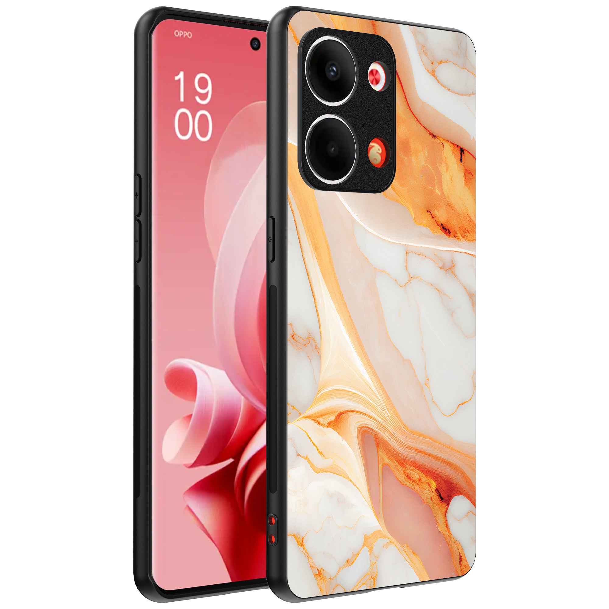 Telefoonhoesje Geschikt voor Oppo Reno 9 / 9 Pro met marmer
  opdruk - TPU backcover case marble design - Oranje