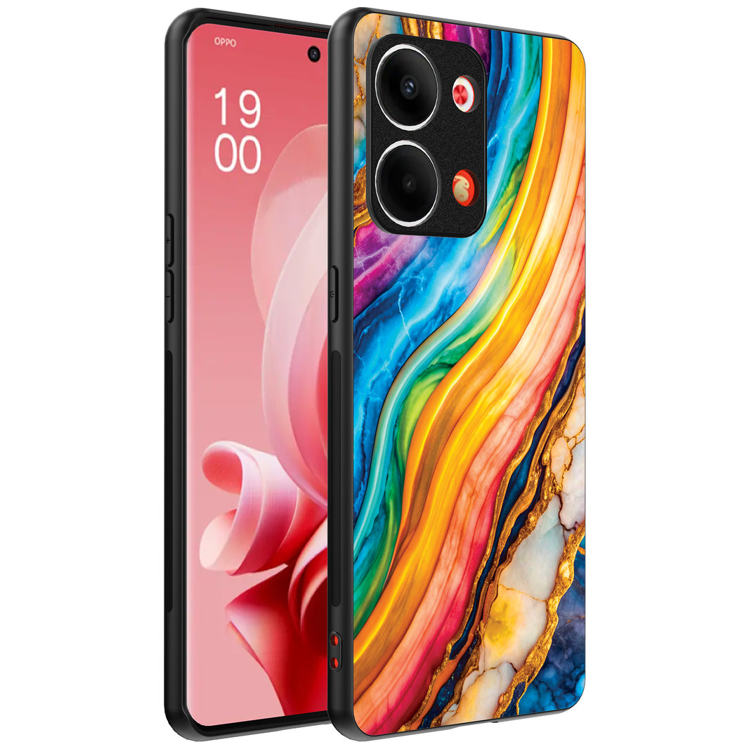 Telefoonhoesje Geschikt voor Oppo Reno 9 / 9 Pro met
  Regenboog Goud Marmer Opdruk - TPU Backcover Case Rainbow Gold Marble Design