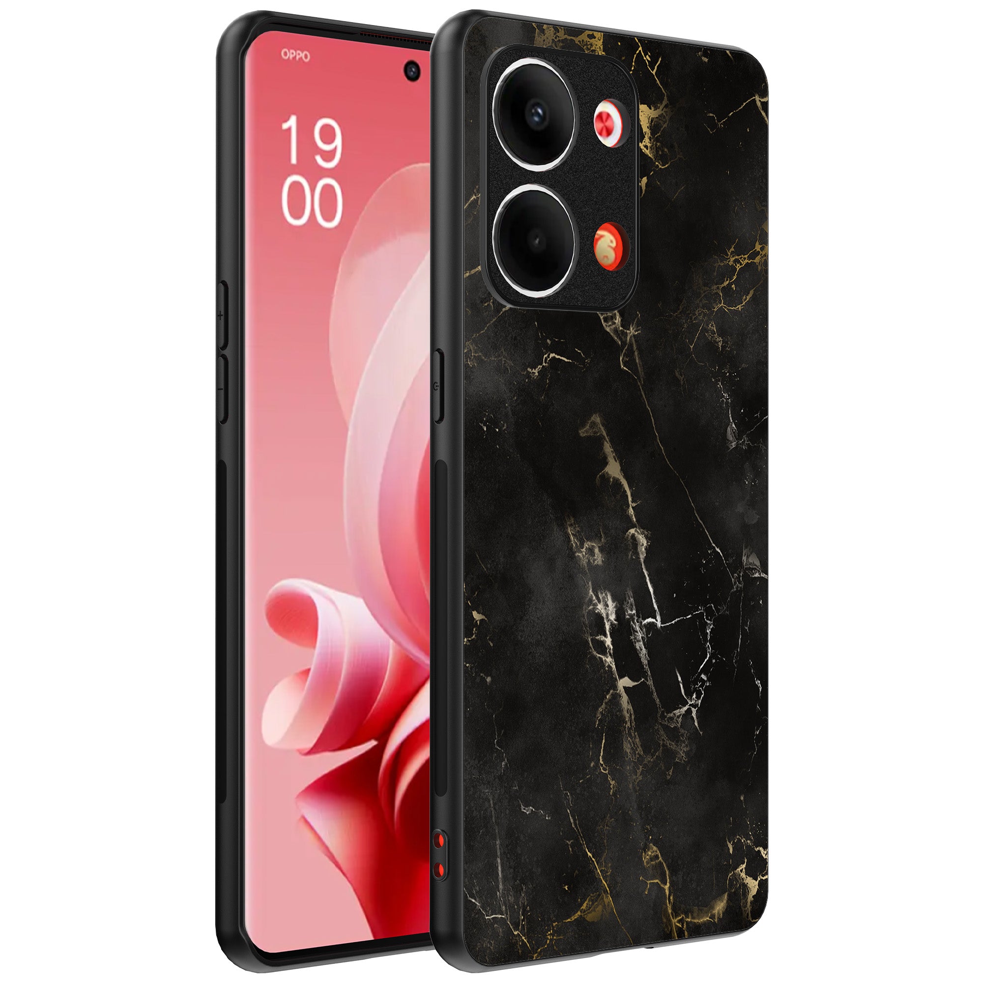 Telefoonhoesje Geschikt voor Oppo Reno 9 / 9 Pro met marmer
  opdruk - TPU backcover case black marble design - Zwart