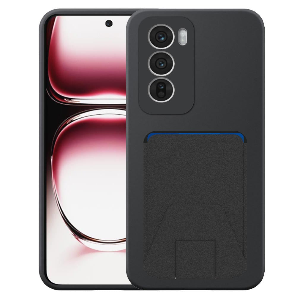 Geschikt voor Oppo Reno 12 Telefoonhoesje
  met Verstelbare Leren Pasjeshouder - Flexible Back Cover Case Siliconen TPU
  with Adjustable Leather Cardslot - Zwart - Smartphonica