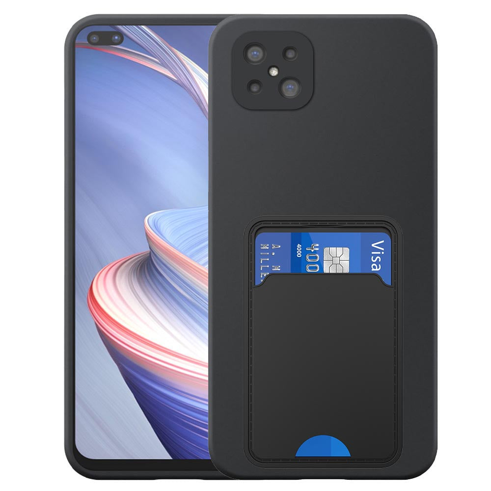 Geschikt voor Oppo A92s / Reno 4Z 5G
  Telefoonhoesje met TPU Pasjeshouder - Flexible Back Cover Case Siliconen TPU
  with Cardslot - Zwart - Smartphonica
