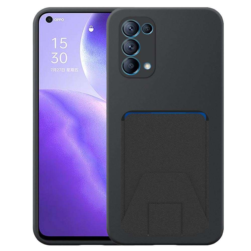 Geschikt voor Oppo Reno 5 5G
  Telefoonhoesje met Verstelbare Leren Pasjeshouder - Flexible Back Cover Case
  Siliconen TPU with Adjustable Leather Cardslot - Zwart - Smartphonica