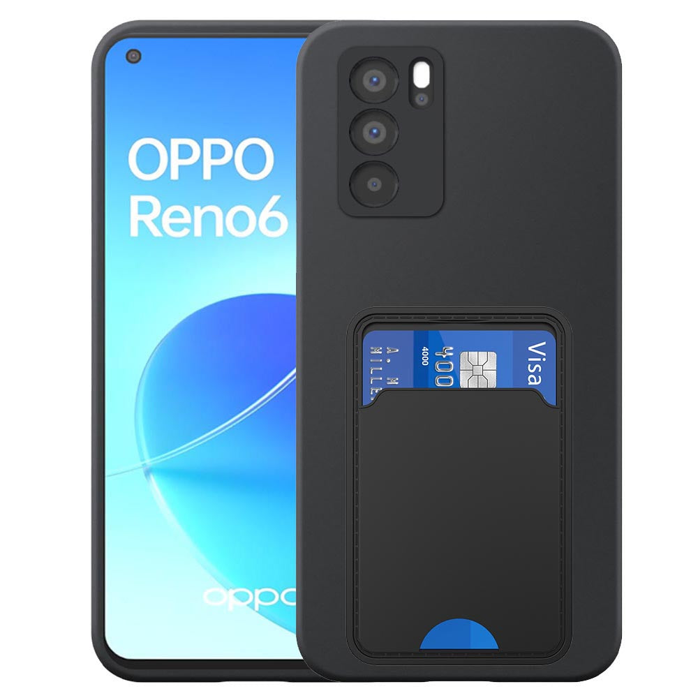 Geschikt voor Oppo Reno 6 5G
  Telefoonhoesje met TPU Pasjeshouder - Flexible Back Cover Case Siliconen TPU
  with Cardslot - Zwart - Smartphonica