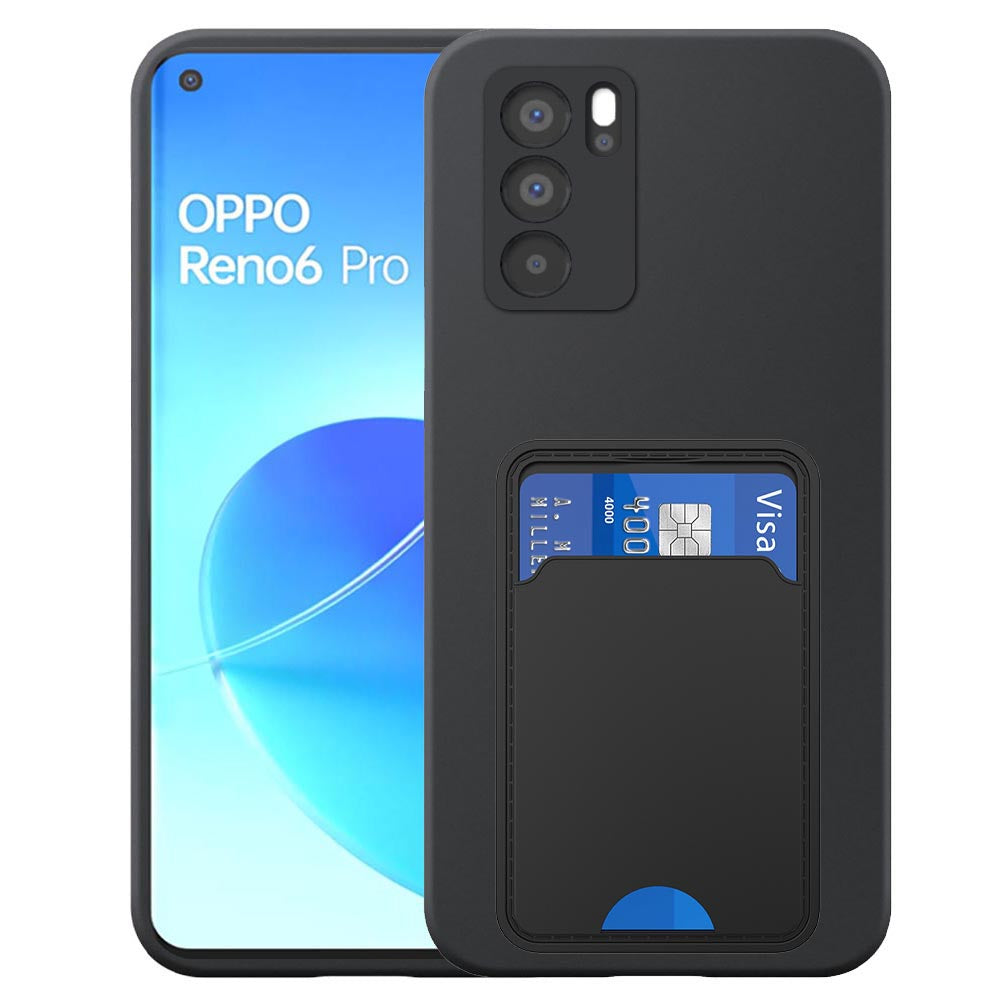 Geschikt voor Oppo Reno 6 Pro 5G
  Telefoonhoesje met TPU Pasjeshouder - Flexible Back Cover Case Siliconen TPU
  with Cardslot - Zwart - Smartphonica