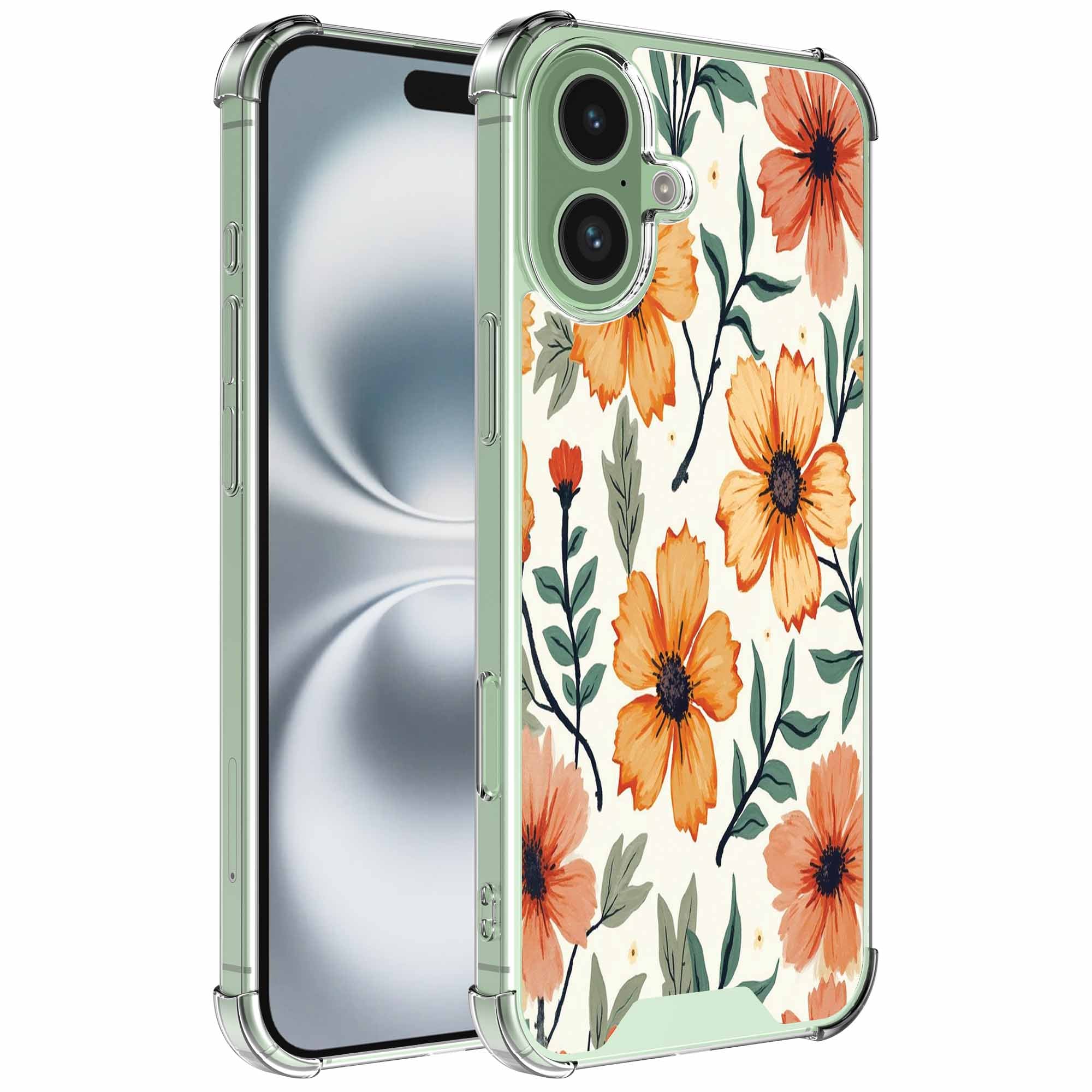 Geschikt voor iPhone 16 Plus
  Telefoonhoesje met Oranje Bloemen opdruk - Draadloos op te laden - Shockproof
  Siliconen TPU Strong Case - Sterk Schokbestendig Telefoonhoesje