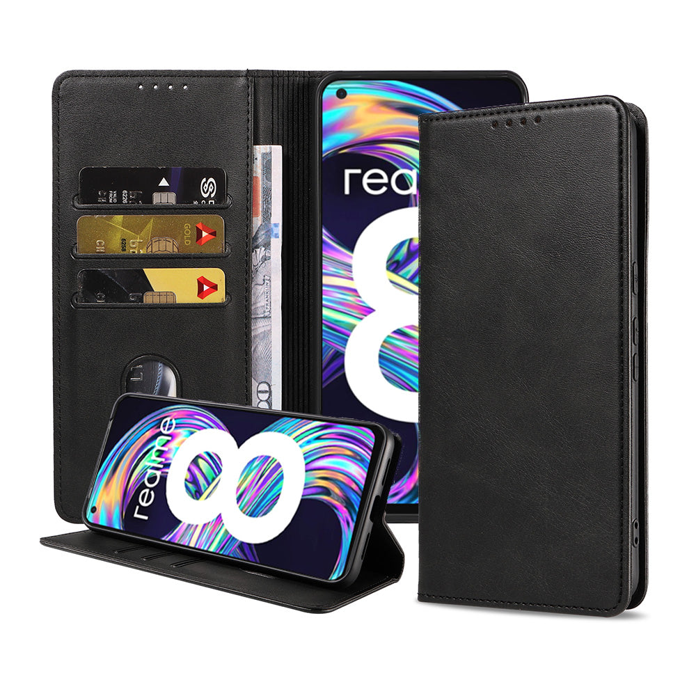 Telefoonhoesje geschikt voor Realme 8 / 8 Pro kunstleren Hoesje met Magnetische sluiting en Pasjeshouders Book Case met
  Klepje - Zwart