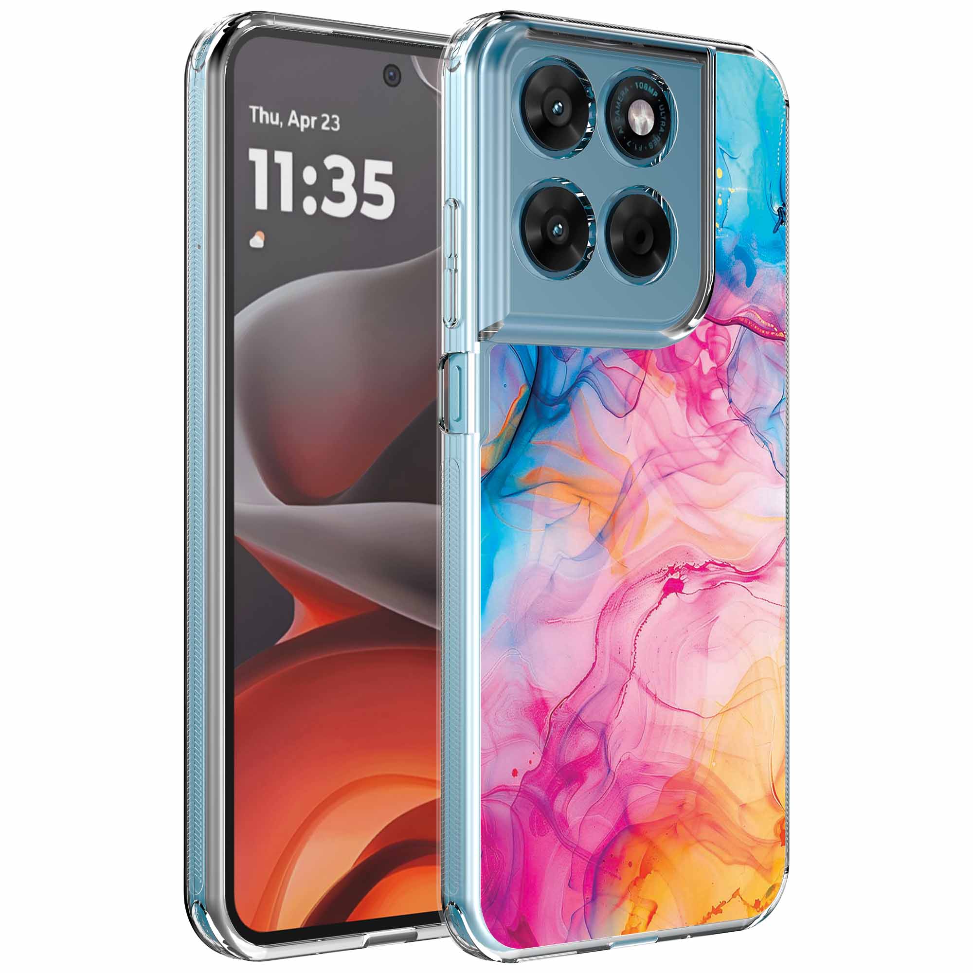 Geschikt voor Motorola Moto G15
  Telefoonhoesje met Regenboog Acryl Marmer opdruk - Draadloos op te laden -
  Shockproof Siliconen TPU Strong Case - Sterk Schokbestendig Telefoonhoesje