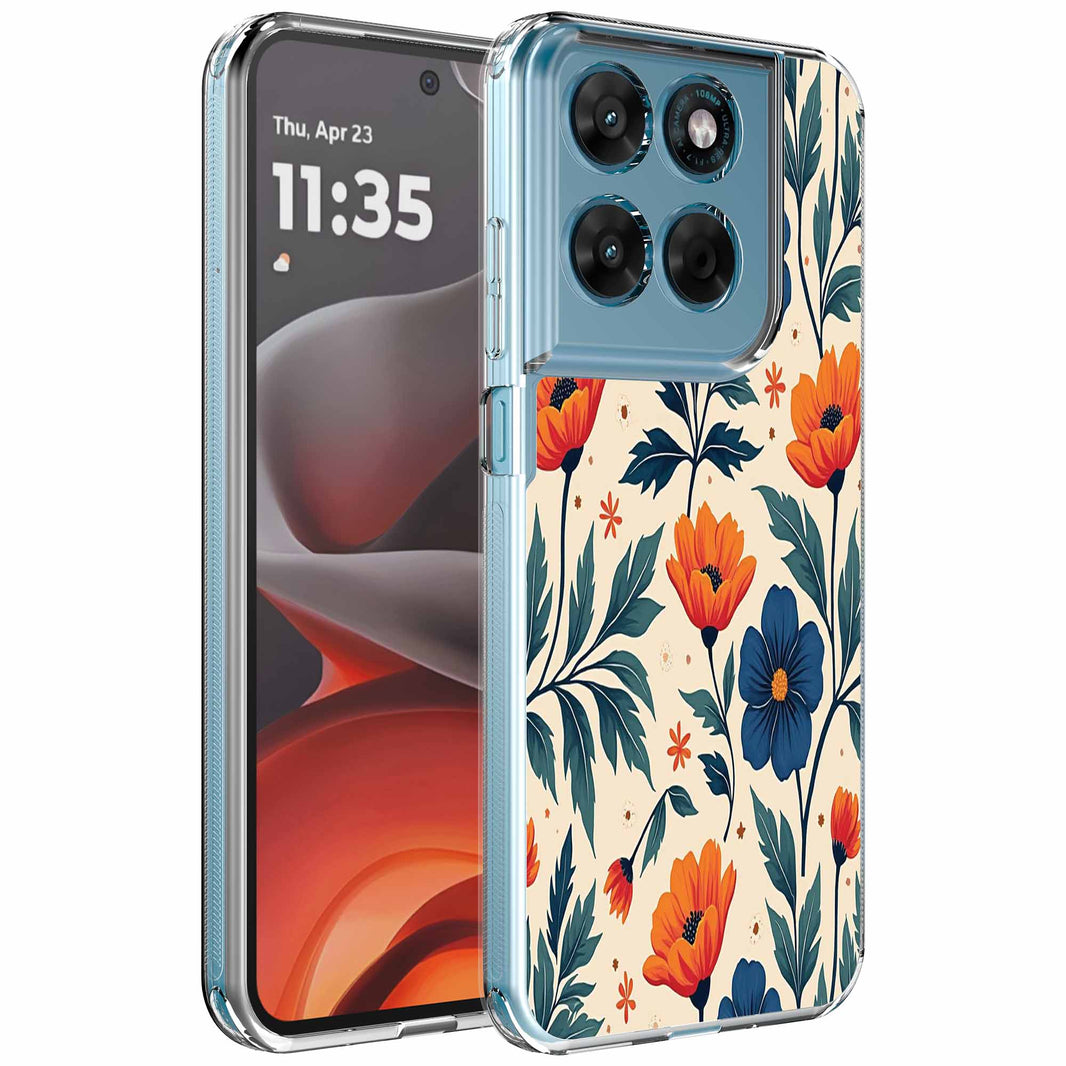 Geschikt voor Motorola Moto G15
  Telefoonhoesje met Rode en Blauwe Bloemen opdruk - Draadloos op te laden -
  Shockproof Siliconen TPU Strong Case - Sterk Schokbestendig Telefoonhoesje