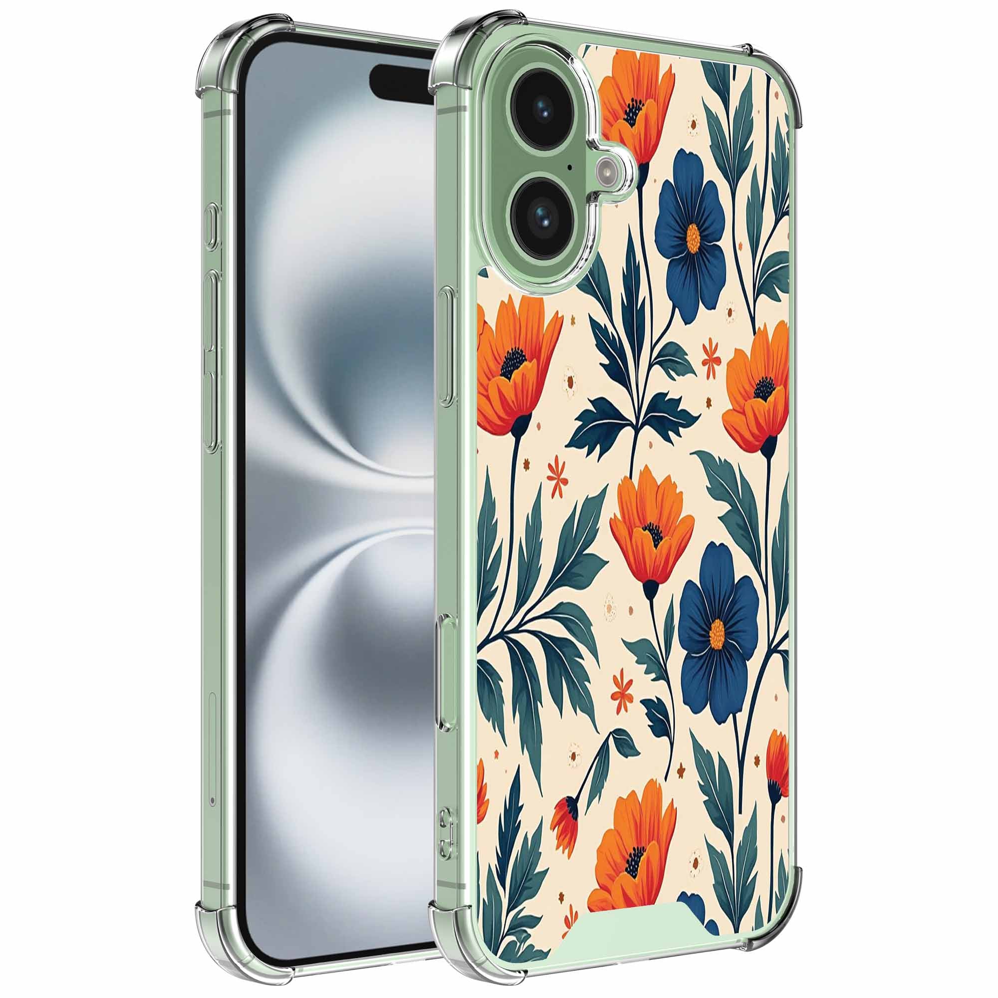 Geschikt voor iPhone 16 Plus
  Telefoonhoesje met Rode en Blauwe Bloemen opdruk - Draadloos op te laden -
  Shockproof Siliconen TPU Strong Case - Sterk Schokbestendig Telefoonhoesje