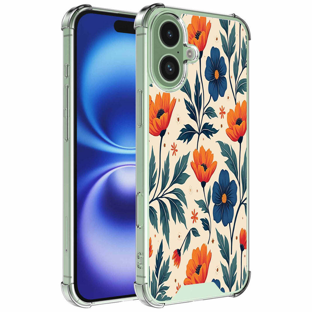 Geschikt voor iPhone 16 Telefoonhoesje
  met Rode en Blauwe Bloemen opdruk - Draadloos op te laden - Shockproof
  Siliconen TPU Strong Case - Sterk Schokbestendig Telefoonhoesje