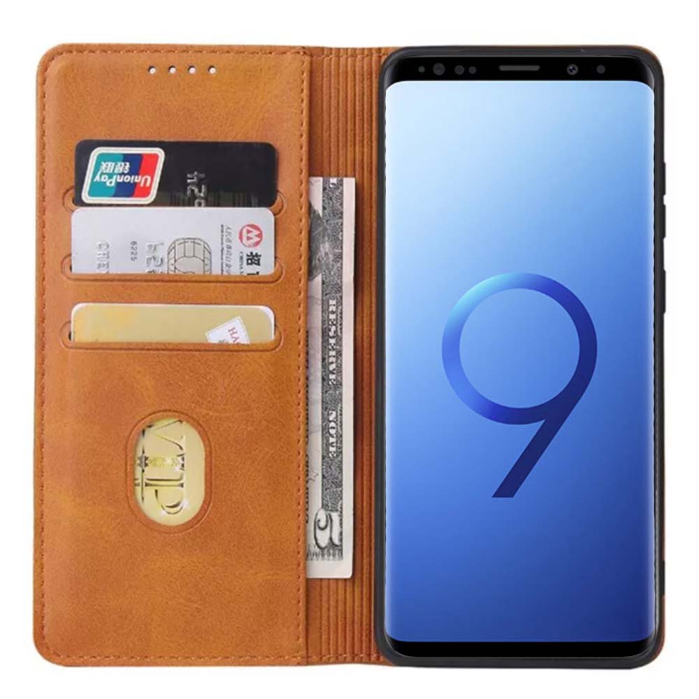 Samsung Galaxy S9 kunstleren hoesje met
  magnetische sluiting en pashouders book case - Bruin