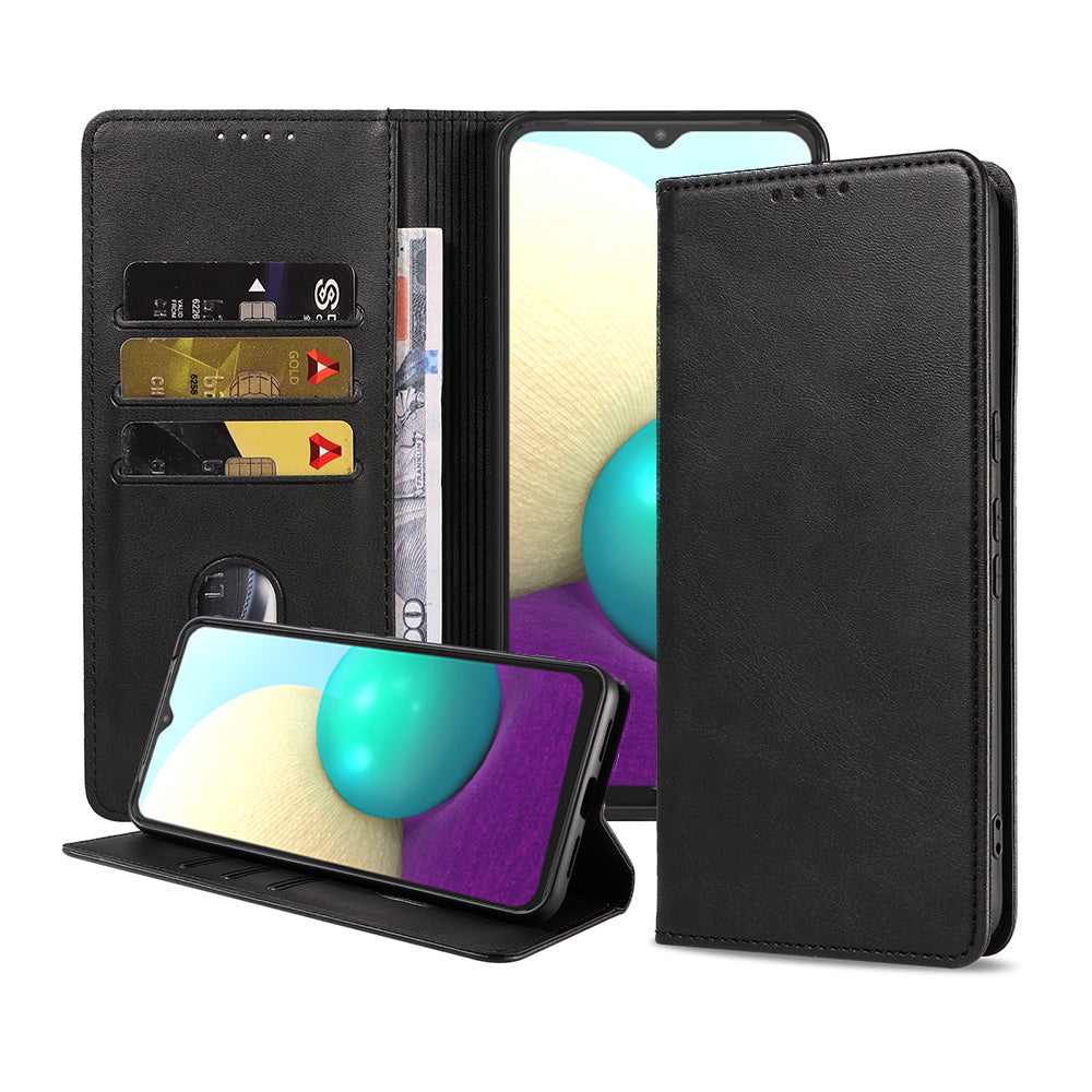 Samsung Galaxy A02 kunstleren hoesje met
  magnetische sluiting en pashouders book case - zwart