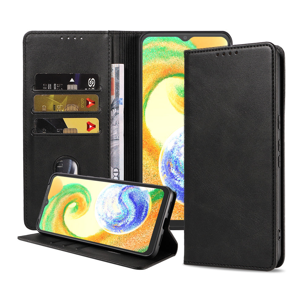 Samsung Galaxy A04s kunstleren hoesje met  magnetische sluiting en pashouders book case - Zwart