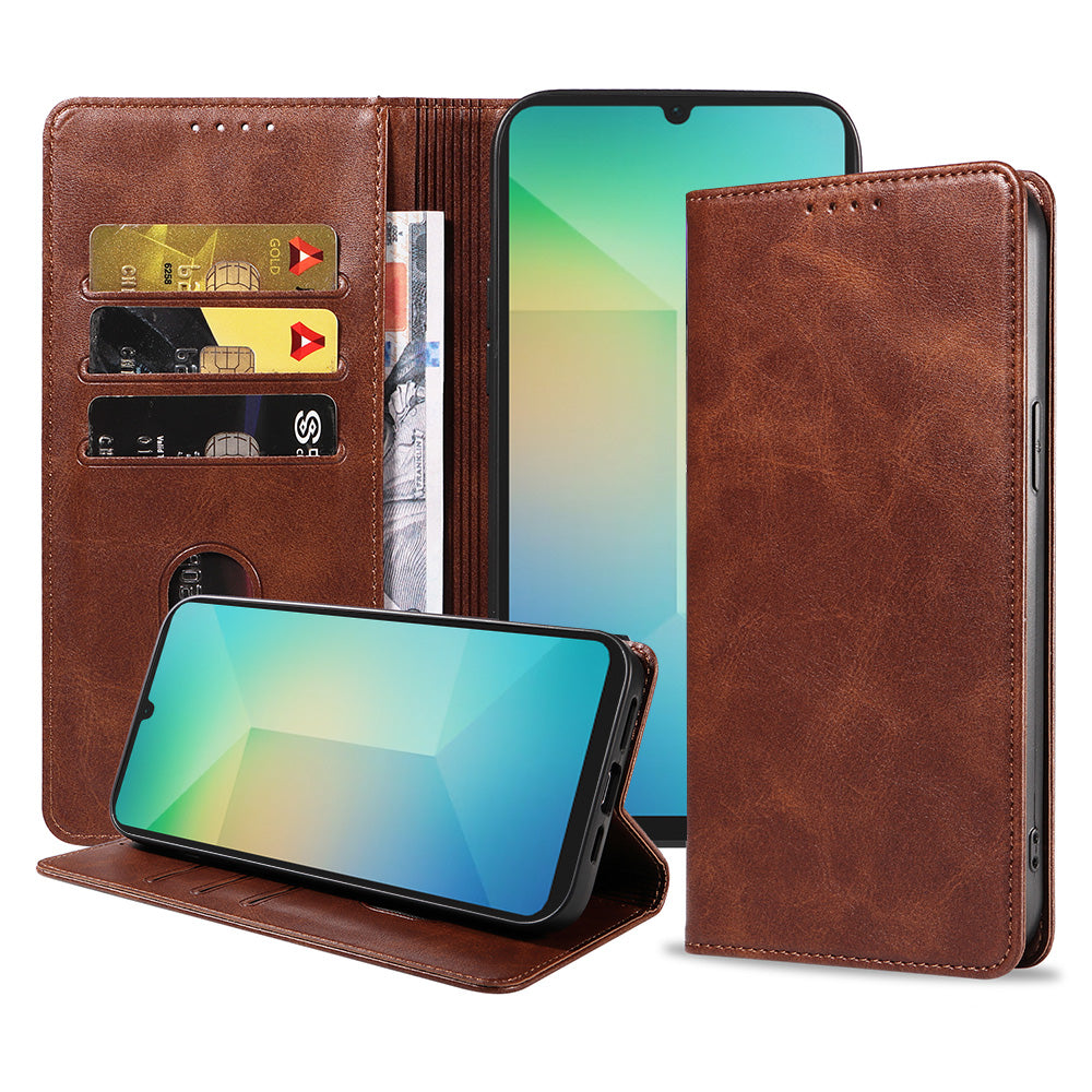 Telefoonhoesje Geschikt voor Samsung
  Galaxy A06 Kunstleer met Magnetische sluiting en Pasjeshouder Bookcase met
  Klepje - Donkerbruin