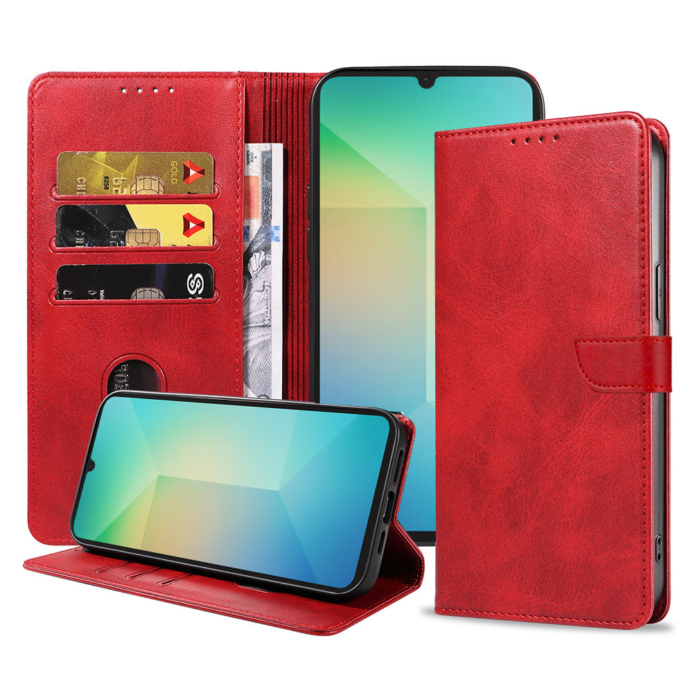Geschikt voor Samsung Galaxy A06
  Telefoonhoesje Kunstleer met Magnetisch lipje en Pasjeshouder Book Case met
  Klepje - Rood - Smartphonica
