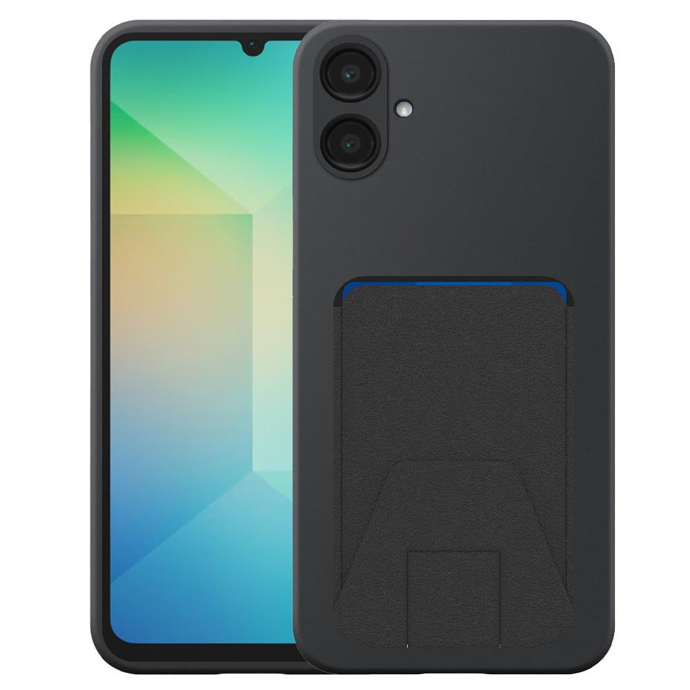 Geschikt voor Samsung
  Galaxy A06 Telefoonhoesje met Verstelbare Leren Pasjeshouder - Flexible Back
  Cover Case Siliconen TPU with Adjustable Leather Cardslot - Zwart -
  Smartphonica