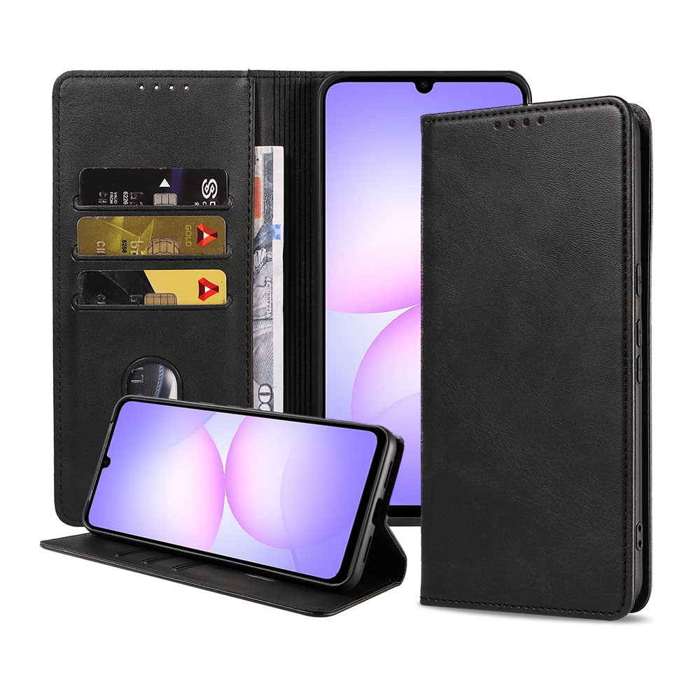 Geschikt voor Samsung Galaxy A07
  Telefoonhoesje Kunstleer met Magnetische sluiting en Pasjeshouder Bookcase
  met Klepje - Walletcase with Cardslot - Zwart - Smartphonica