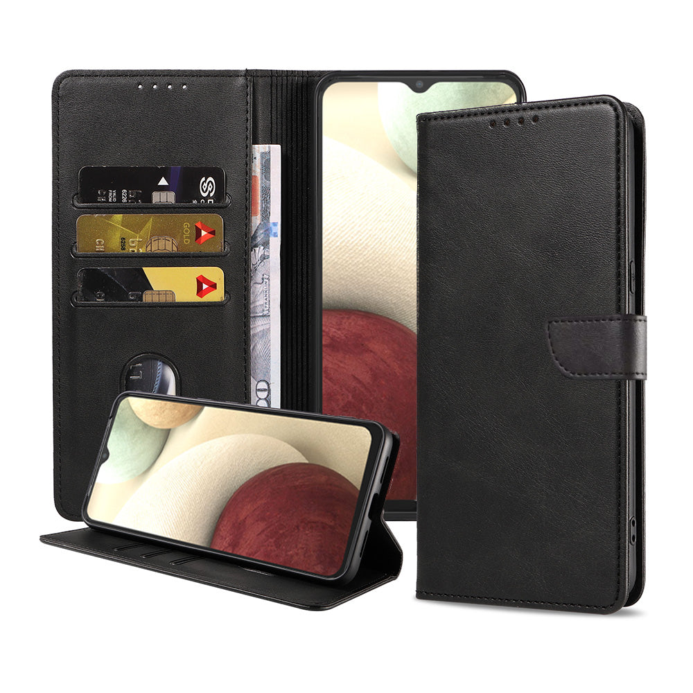 Geschikt voor Samsung Galaxy A12
  Telefoonhoesje Kunstleer met Magnetisch lipje en Pasjeshouder Book Case met
  Klepje - Zwart - Smartphonica