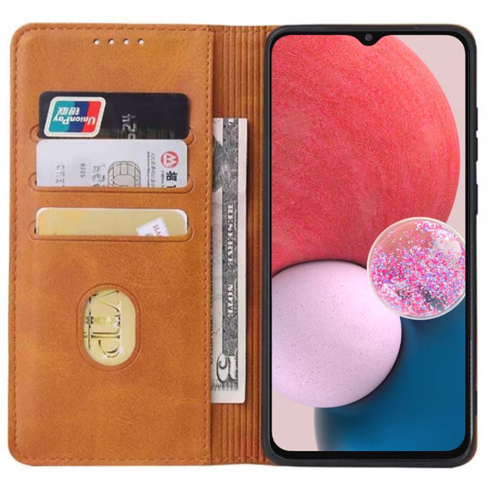 Samsung Galaxy A13 4G kunstleren hoesje
  met magnetische sluiting en pashouders book case - Bruin