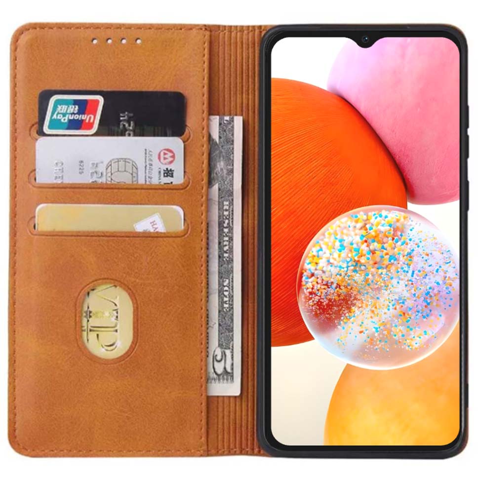 Samsung Galaxy A14 kunstleren hoesje met
  magnetische sluiting en pashouders book case - Bruin