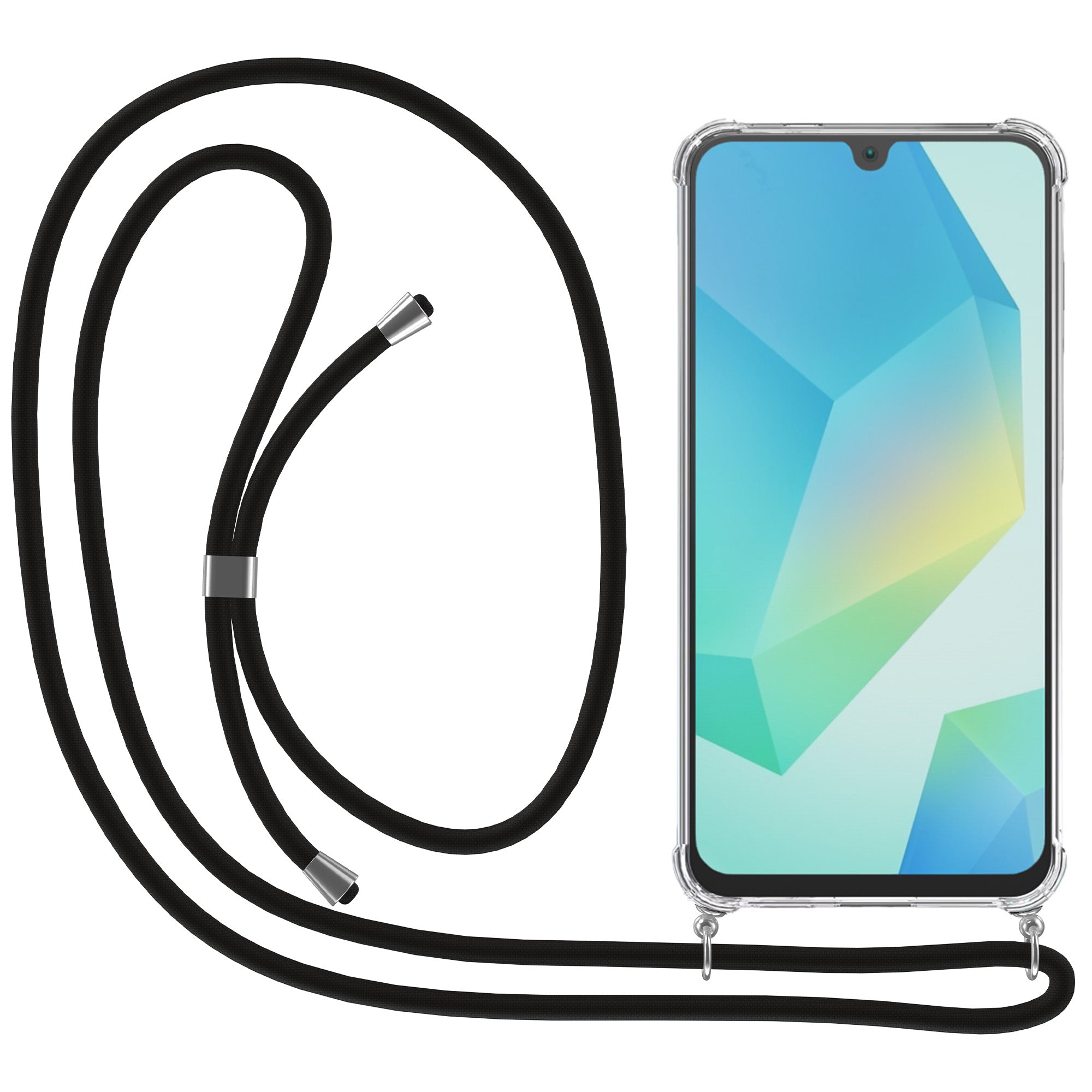 Telefoonhoesje Geschikt voor Samsung Galaxy A16 met
  Koord en Stootrand - TPU Backcover Shockproof met Lanyard - Transparant