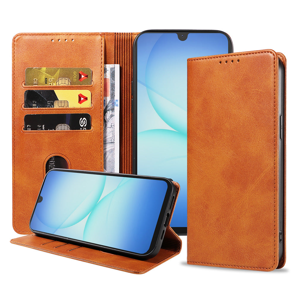 Geschikt voor Samsung Galaxy A17
  Telefoonhoesje Kunstleer met Magnetische sluiting en Pasjeshouder Bookcase
  met Klepje - Walletcase with Cardslot - Bruin - Smartphonica