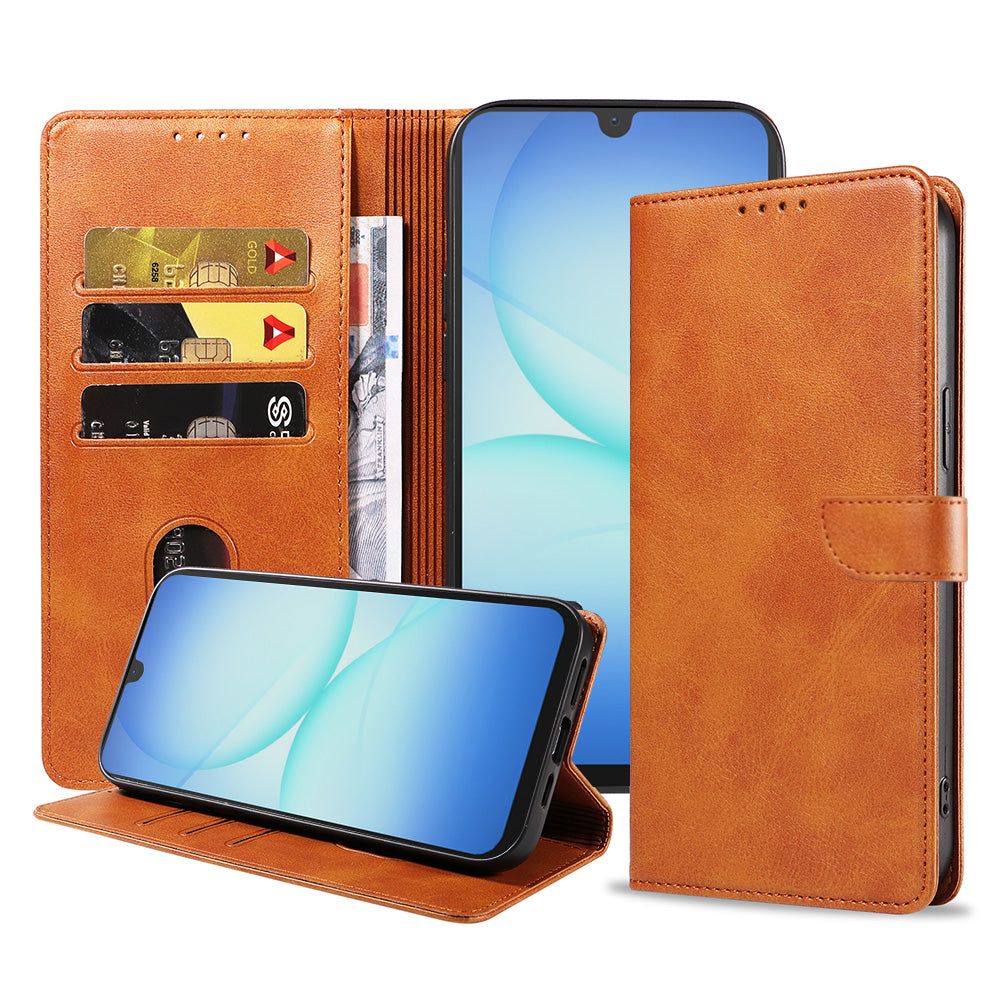 Geschikt voor Samsung Galaxy A17
  Telefoonhoesje Kunstleer met Magnetisch lipje en Pasjeshouder Book Case met
  Klepje - Walletcase with Cardslot - Bruin - Smartphonica
