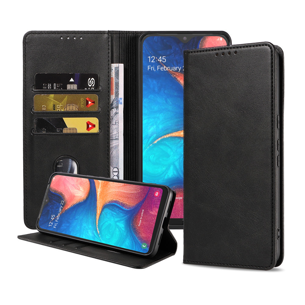 Samsung Galaxy A20E kunstleren hoesje met
  magnetische sluiting en pashouders book case - zwart