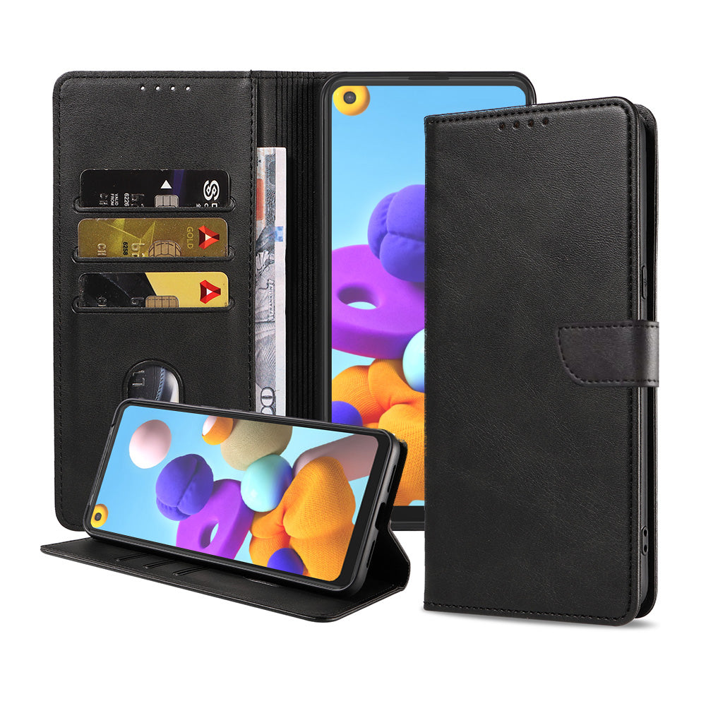 Geschikt voor Samsung Galaxy A21
  Telefoonhoesje Kunstleer met Magnetisch lipje en Pasjeshouder Book Case met
  Klepje - Zwart - Smartphonica