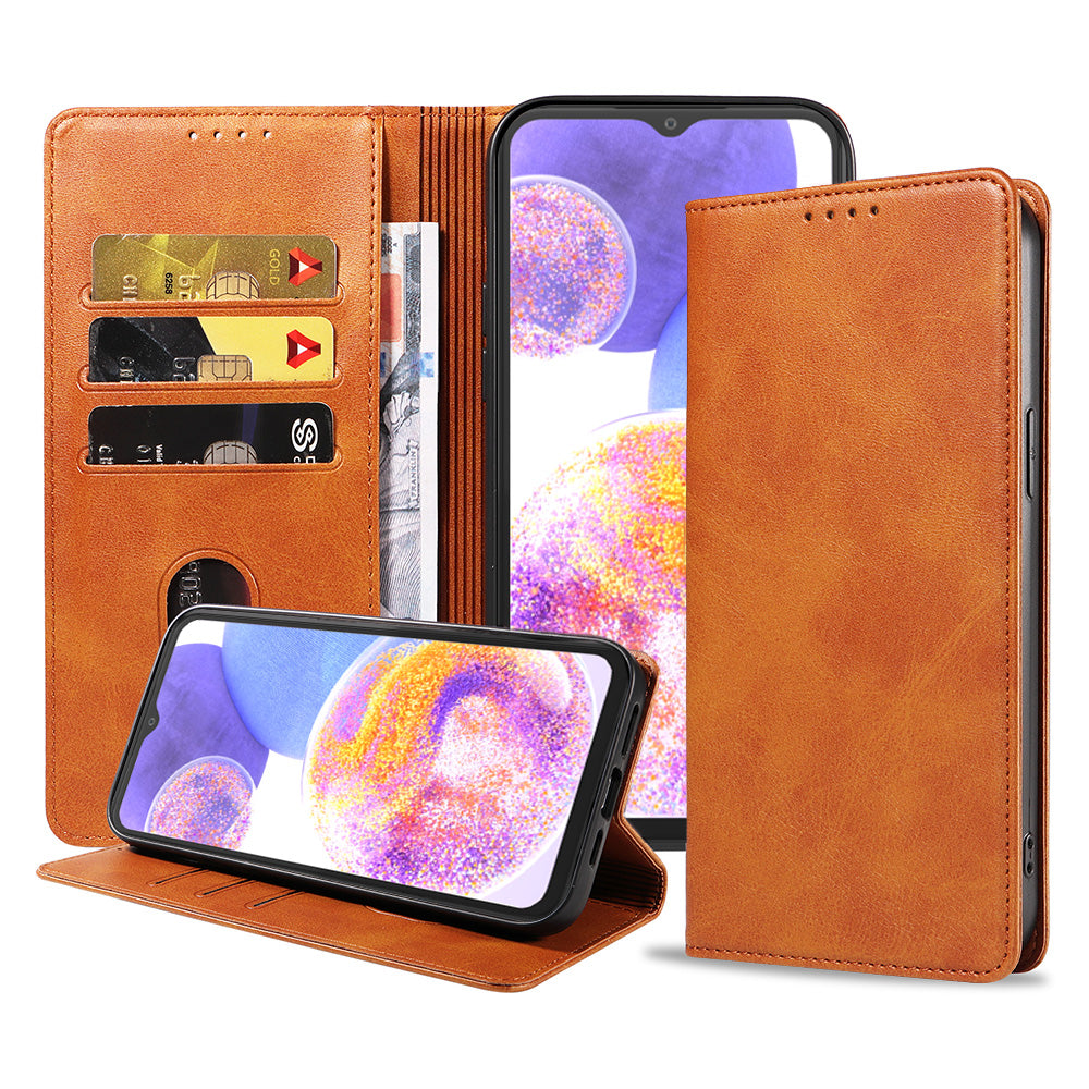 Samsung Galaxy A23 leren hoesje met  magnetische sluiting en pashouders – Bruin
