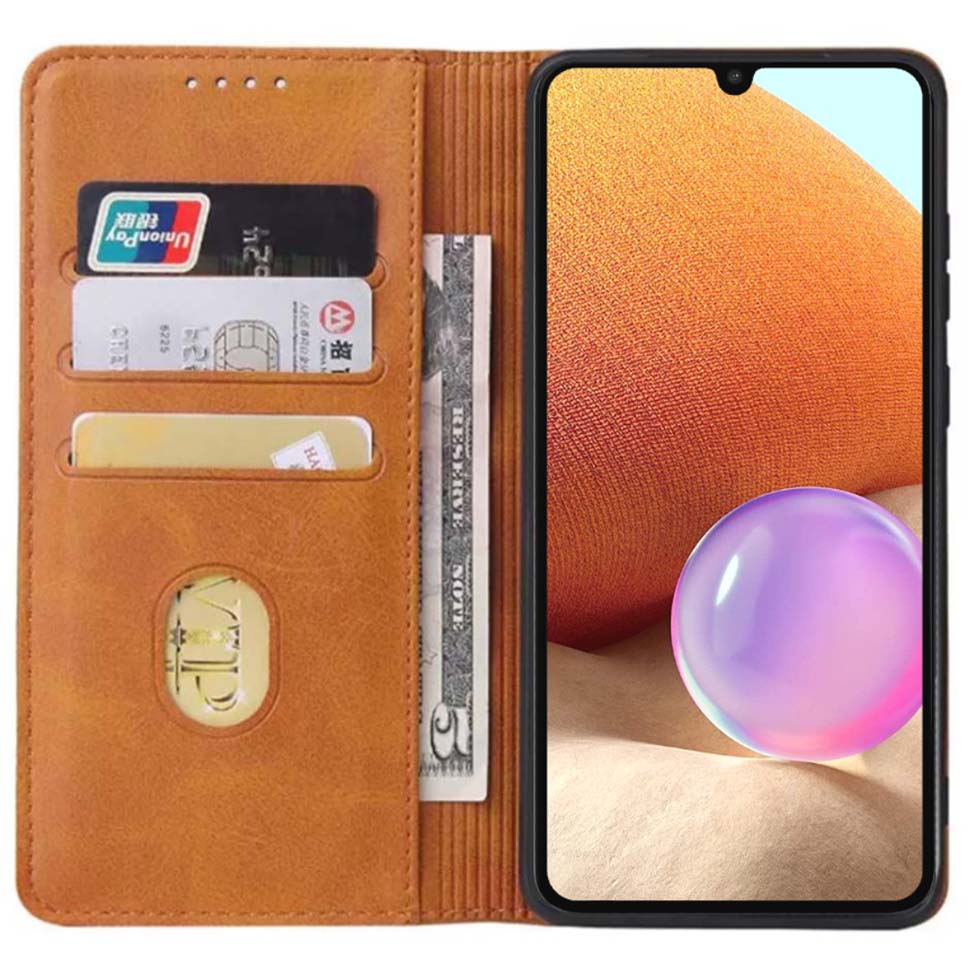 Samsung Galaxy A32 4G kunstleren hoesje  met magnetische sluiting en pashouders book case - Bruin