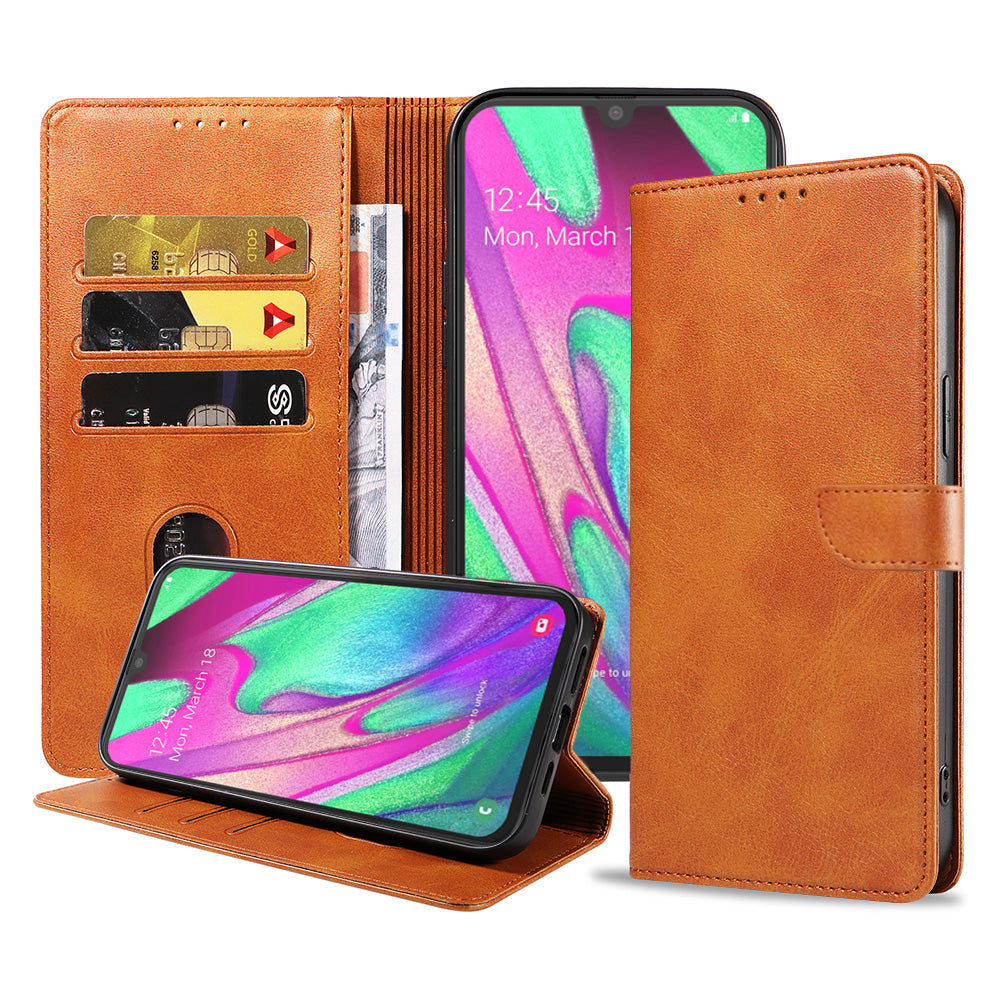Samsung Galaxy A40 leren hoesje met  magnetische sluiting en pashouders – Bruin
