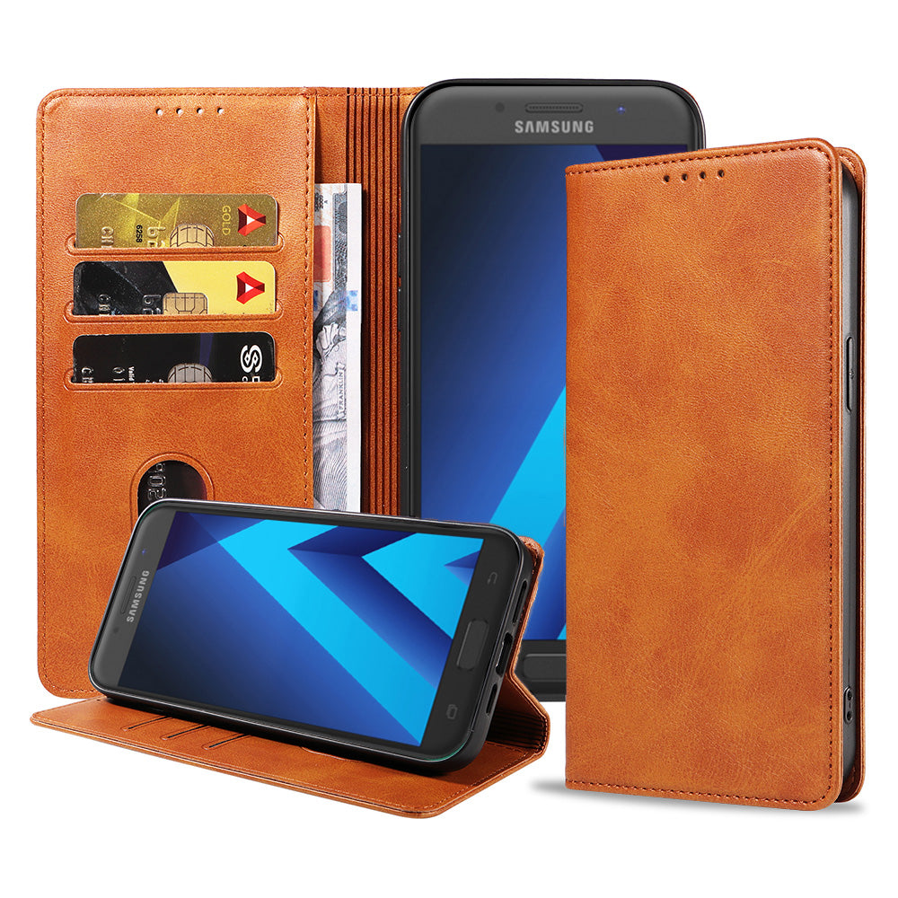 Samsung Galaxy A5 2017 leren  hoesje met magnetische sluiting en pashouders book case – Bruin