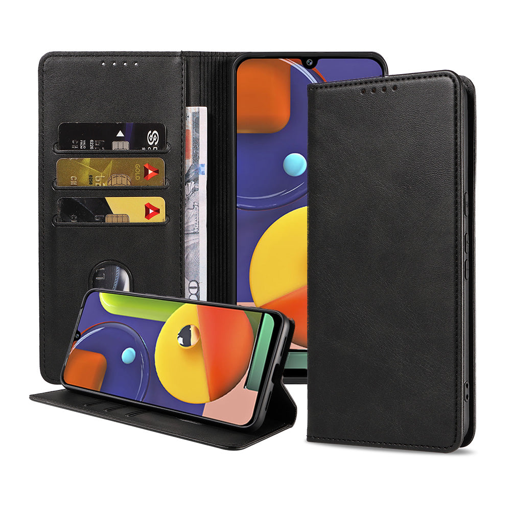 Samsung Galaxy A50s kunstleren hoesje met  magnetische sluiting en pashouders book case - zwart