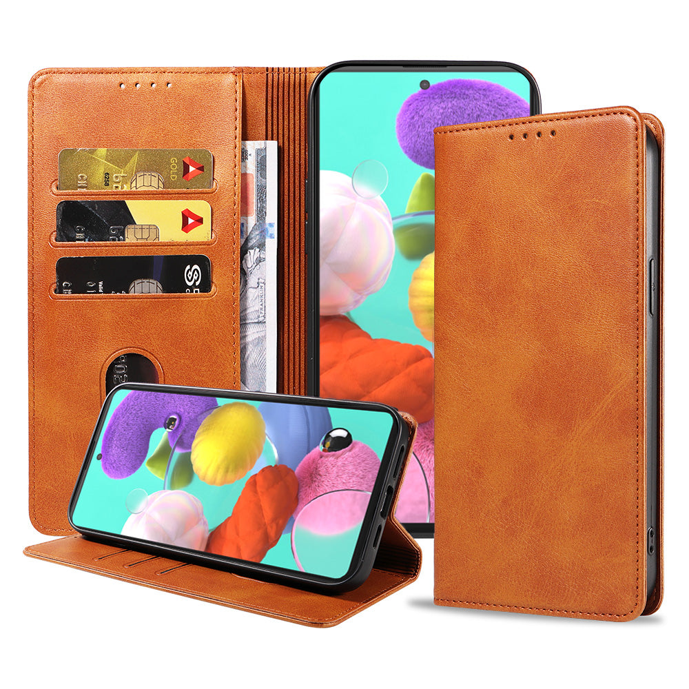 Samsung Galaxy A51 leren hoesje met  magnetische sluiting en pashouders – Bruin