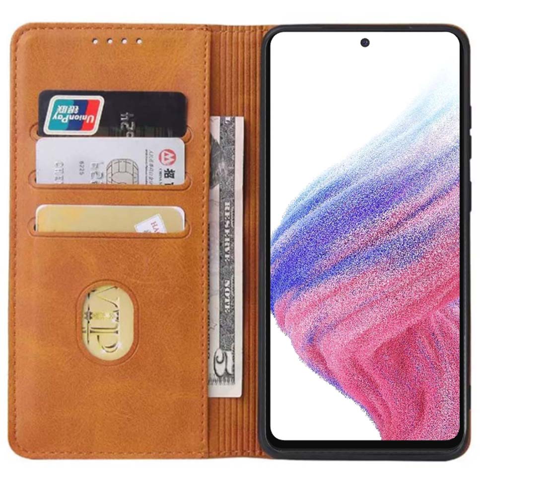 Samsung Galaxy A53 5G kunstleren hoesje met
  magnetische sluiting en pashouders book case - Bruin