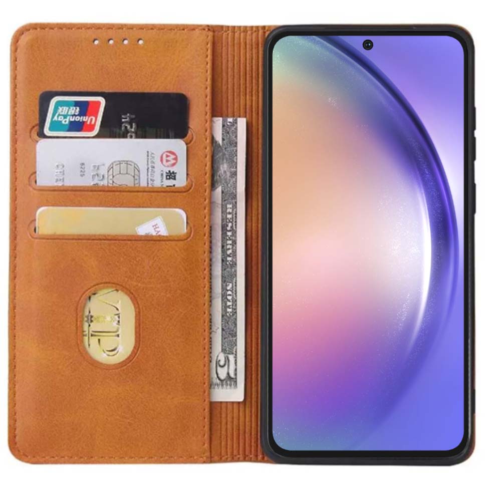 Samsung Galaxy A54 5G kunstleren hoesje met
  magnetische sluiting en pashouders book case - Bruin
