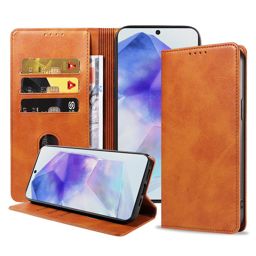 Telefoonhoesje Geschikt voor Samsung
  Galaxy A55 Kunstleer met Magnetische sluiting en Pasjeshouder Bookcase met
  Klepje - Bruin