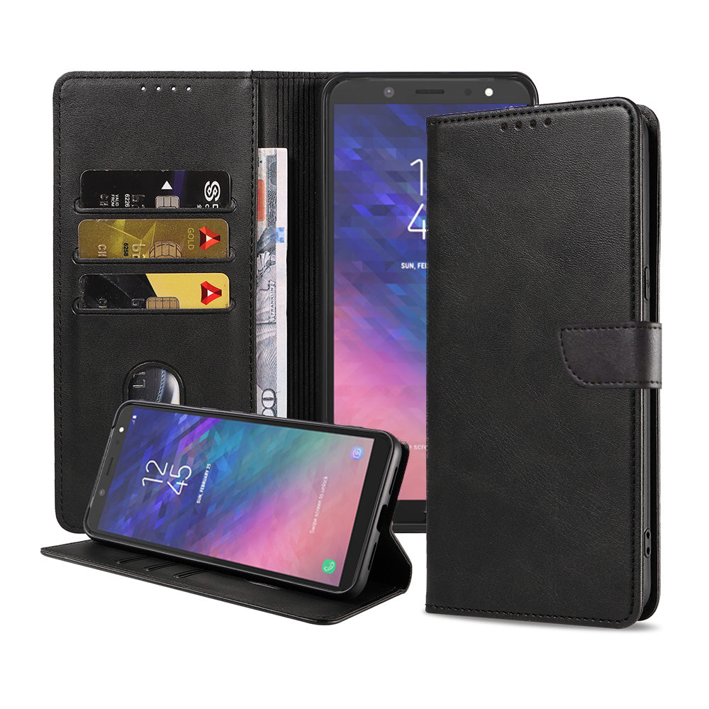 Geschikt voor Samsung Galaxy A6 2018
  Telefoonhoesje Kunstleer met Magnetisch lipje en Pasjeshouder Book Case met
  Klepje - Zwart - Smartphonica