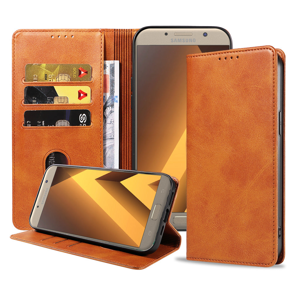 Samsung Galaxy A7 2017 leren  hoesje met magnetische sluiting en pashouders book case – Bruin